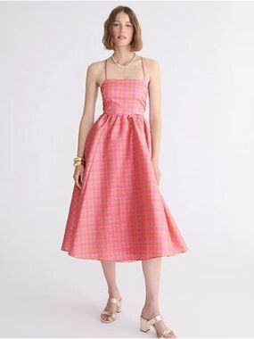 NWT J. Crew Collection Pink Plaid Midi Dress